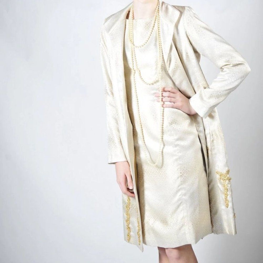 Elegant Cream Shift Dress with Matching Coat